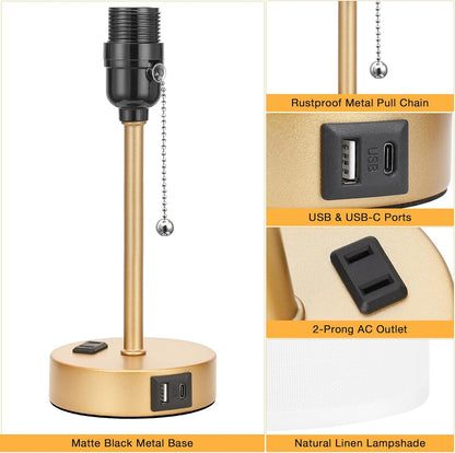 Dicoool Bedside Table Lamp for Bedroom - Small Desk Lamp with USB Ports
