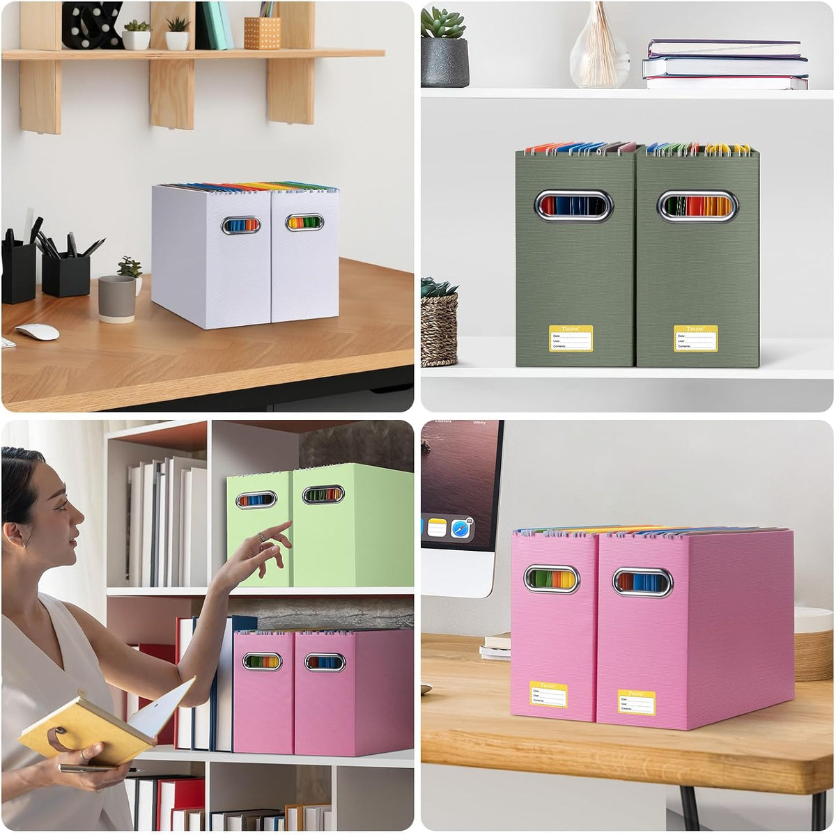 BALEINE File Organizer Box, Cardboard File Folder Organizer with Handle for Letter Size, Portable Collapsible Hanging Filing Box for Home Office Document Storage (2 Pack, Black)