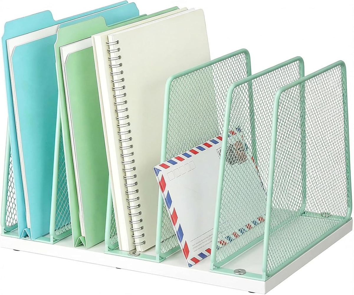 AUPSEN 5-Section File Organizer for Desk, Wood Mesh Desktop File Organizer, File Sorter Storage Rack, Vertical Folder Holder for Files, Magazines, Books (Black)