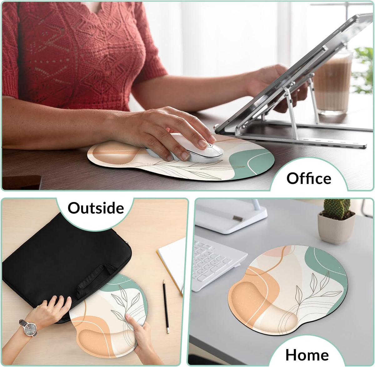 KONVINIT Ergonomic Mouse Pad with Wrist Rest, Small Mousepad with Non-Slip Rubber Base and Smooth Surface, Beach Mouse Pads for Desk, Office Desk Accessories