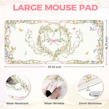 Desk Mat,Mouse Pad for Office Desk,35.4x15.7in,Pink Flowers