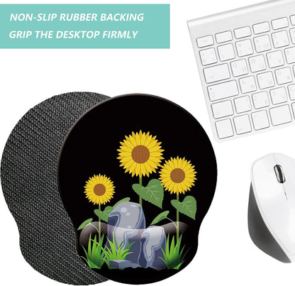Mouse Pad with Wrist Support, Ergonomic Mouse Pad with Memory Foam Wrist Rest Cushion, Non-Slip Rubber Base Gaming Mice Pad for Home Office Computer Laptop, Flower Black