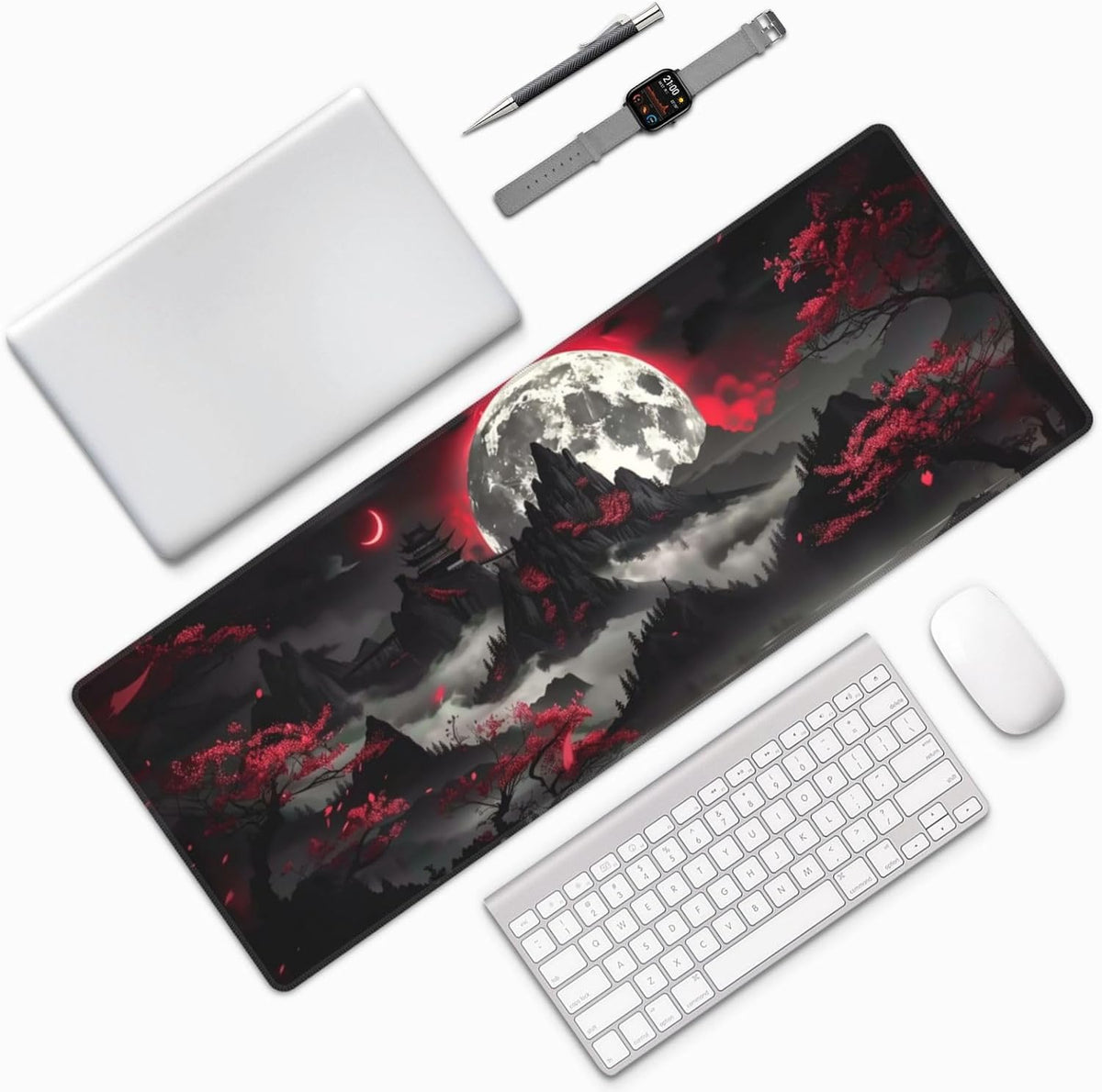 Japanese Mouse Pad, Large Japanese Desk Mat, XL Anime Gaming Keyboard Mat, Non-Slip Rubber Base, Big Extended Desk Protector for Home Office, 31.5”x11.8”