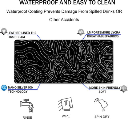 31.5" x 15.7" Waterproof Fabric Desk Pad, Rubber Anti-Slip Base, Stitched Edges No Curling, Fits Laptop Keyboard and Mouse, Smooth Office Mat Large Mouse Pad for Work Game, Black