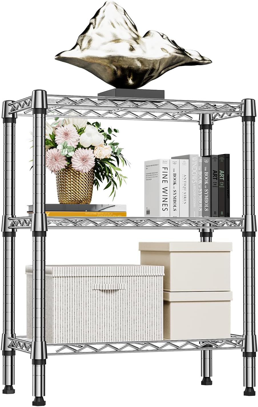 M MZG 450 lbs Steel Storage Shelving 3-Tier Utility Shelving Unit Steel Organizer Wire Rack for Home,Kitchen,Office (11.8" D x 17.7" W x 26.3" H) - Colors A