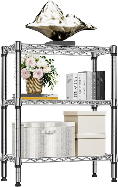 M MZG 450 lbs Steel Storage Shelving 3-Tier Utility Shelving Unit Steel Organizer Wire Rack for Home,Kitchen,Office (11.8" D x 17.7" W x 26.3" H) - Colors A