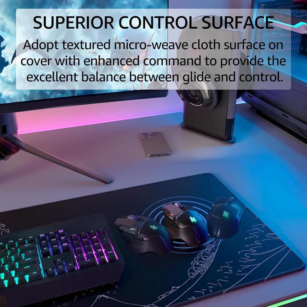 KTRIO Large Gaming Mouse Pad Desk Mat for Gamer, 31.5" x 11.8", Black, XL | Extended Size Design, Superior Micro-Weave Cloth, Non-Slip Rubber Base, Durable Stitched Edges, Water-Resistant Coating