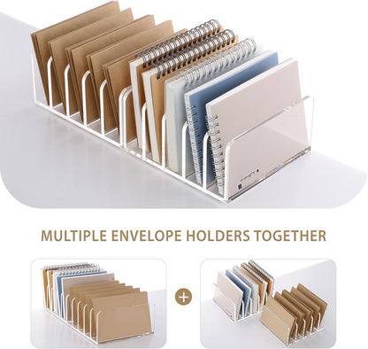 SANRUI Acrylic Mail Sorter Desktop Organizer Holder with Drawer, 5 Compartments Clear Small File Script Letter Document Storage for Desk Bill Filling Envelope Holder Office, Home, School Organization