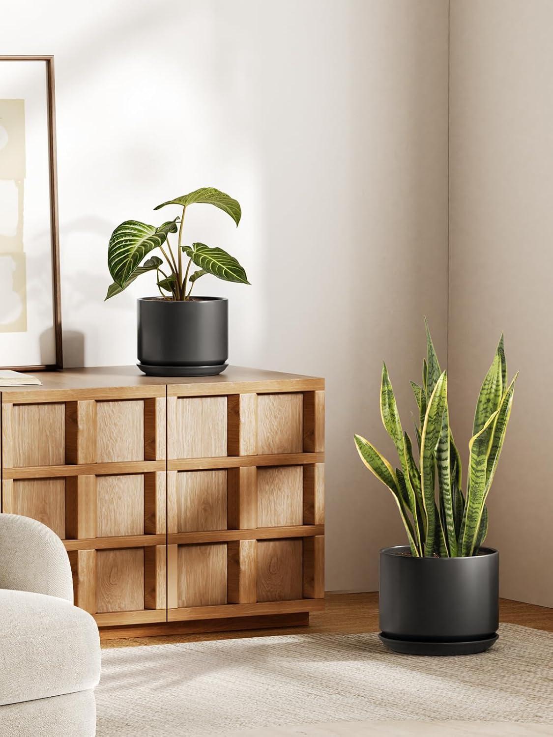 LE TAUCI Ceramic Pots for Plants, 6.8 Inch Plant Pots with Drainage Hole & Saucer, Modern Planter for Indoor Plants, Stable & Durable, Perfect for Living Room or Office Decor, White