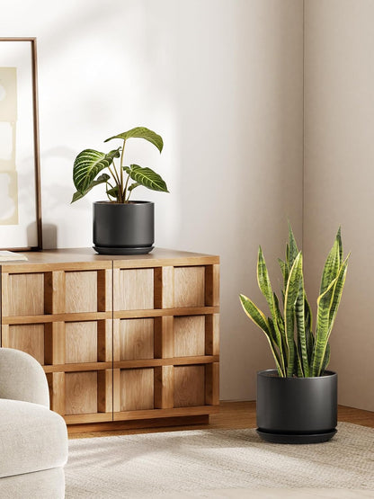 LE TAUCI Ceramic Pots for Plants, 6.8 Inch Plant Pots with Drainage Hole & Saucer, Modern Planter for Indoor Plants, Stable & Durable, Perfect for Living Room or Office Decor, White