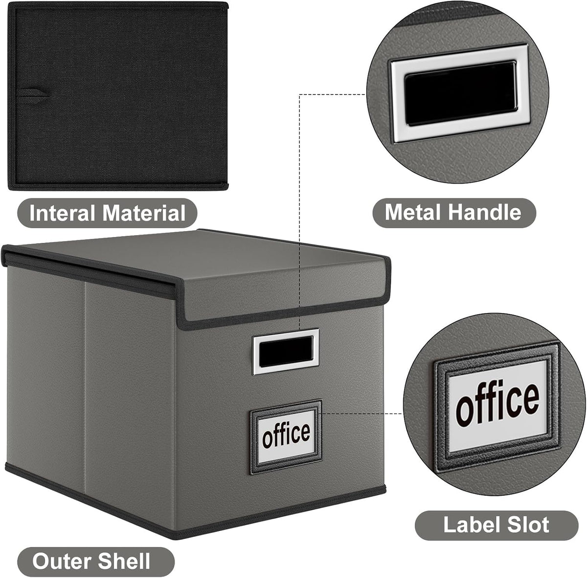 Upgraded Portable File Organizer Box with Lid, Collapsible Linen Hanging Filing Storage Boxes with Plastic Slides, Decorative Home/Office Filing System Box for File and Folders Storage (Gray)