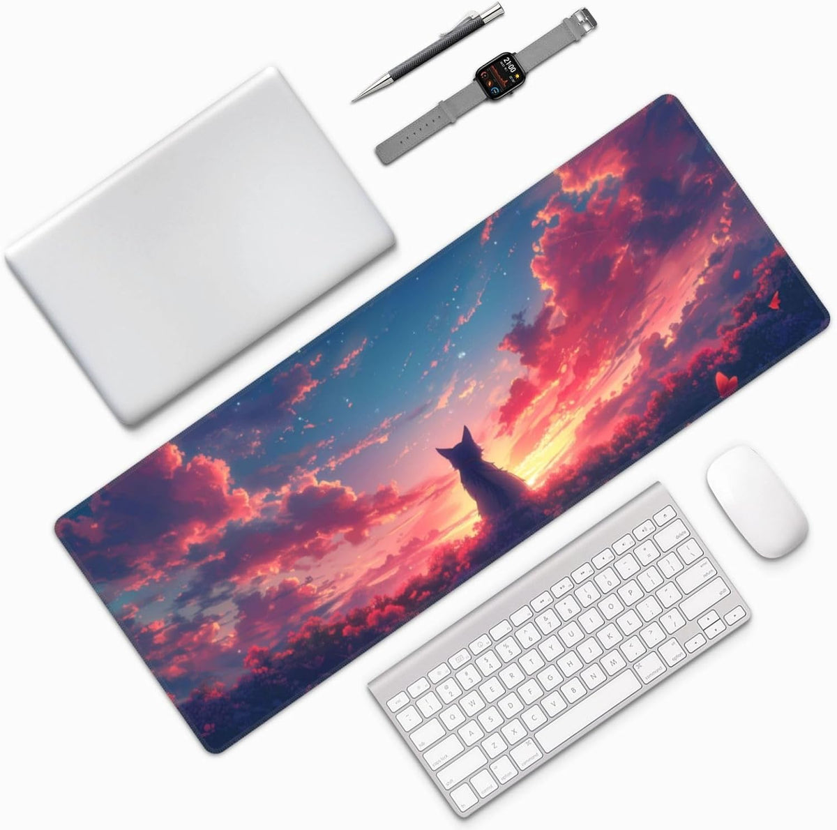Japanese Mouse Pad, Large Japanese Desk Mat, XL Anime Gaming Keyboard Mat, Non-Slip Rubber Base, Big Extended Desk Protector for Home Office, 31.5”x11.8”