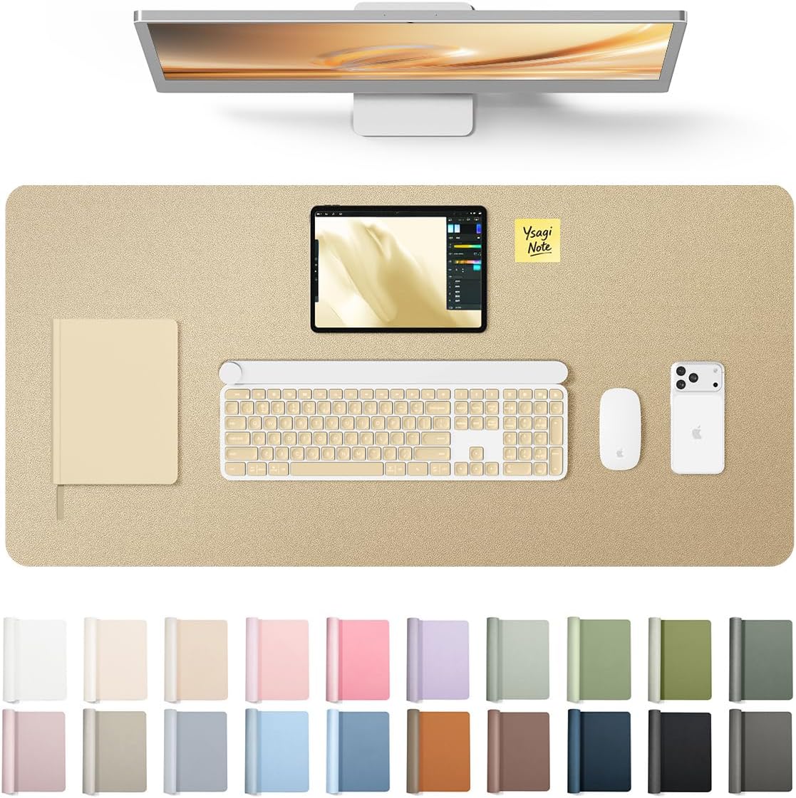 YSAGi Leather Desk Pad Protector, Office Desk Mat, Large Mouse Pad, Non-Slip PU Leather Desk Blotter, Waterproof Laptop Desk Writing Pad for Office and Home (23.6" x 13.8", Eggshell) - Colors A