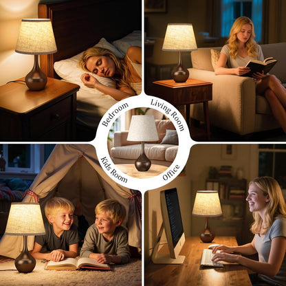 Seealle Touch Table Lamp for Bedroom, 3-Way Dimmable Small Bedside Lamps for Night Stands with Wires, Wood-Paint Desk Lamp for Kids Room, Office, Living Room, End Table(LED Bulb Included)