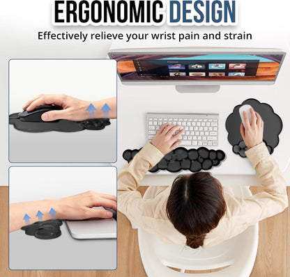 Keyboard Wrist Rest Set — Ergonomic Cloud Gel Wrist Rest Keyboard and Mouse Pad, Non-Slip Desk Accessories for Office and Home（White）
