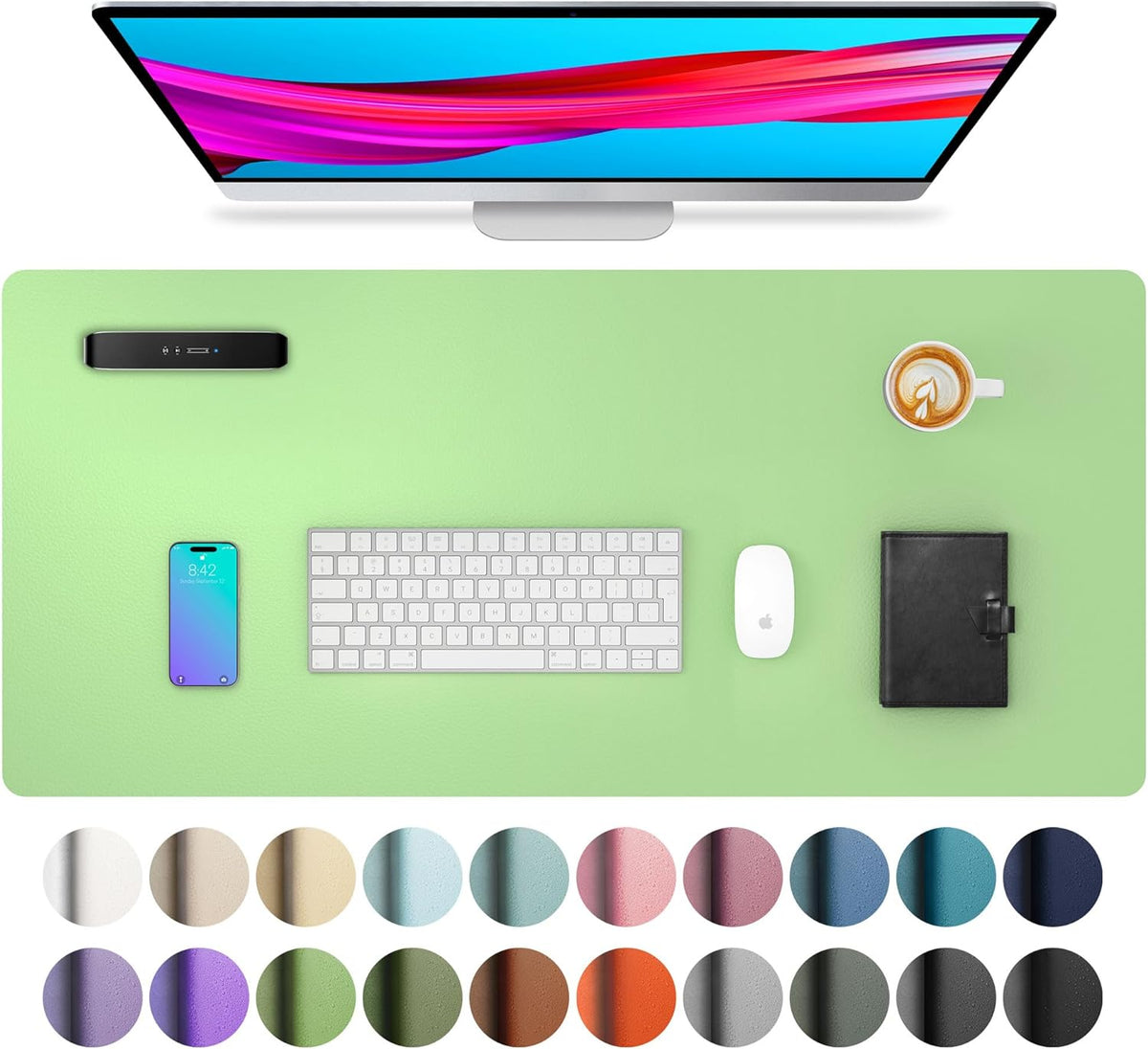 Aothia Leather Office Desk Pad Protector, Non-Slip PU Leather Desk Blotter, Waterproof Laptop Writing Mouse Pad for Office and Home, Black, 31.5" x 15.7" - Colors A
