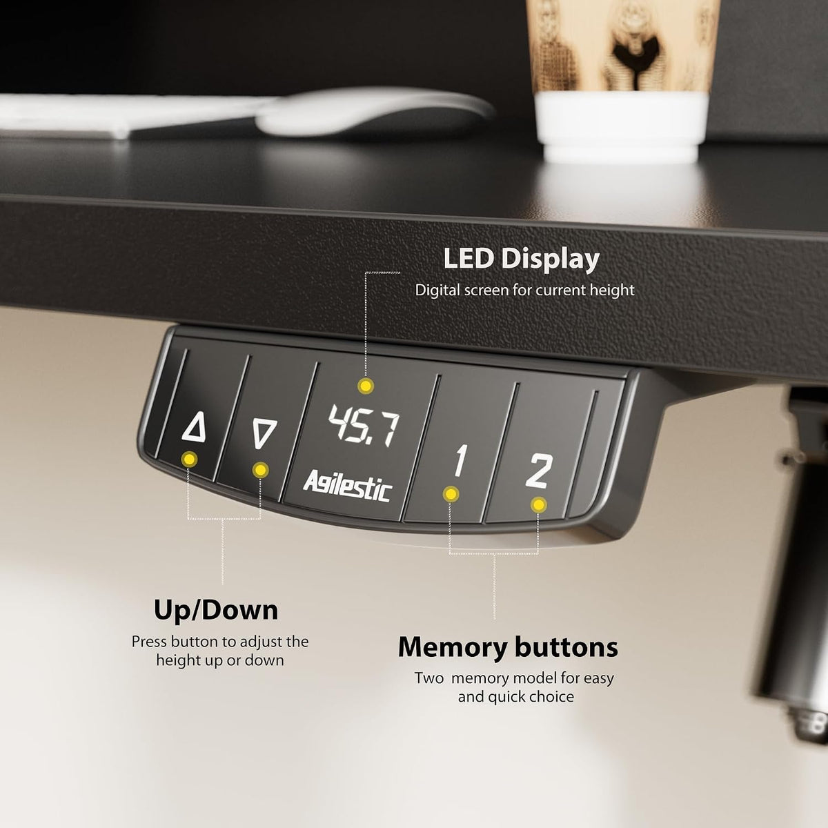 48 * 24 Inch Electric Standing Desk with Shelf & Led, Dark Walnut