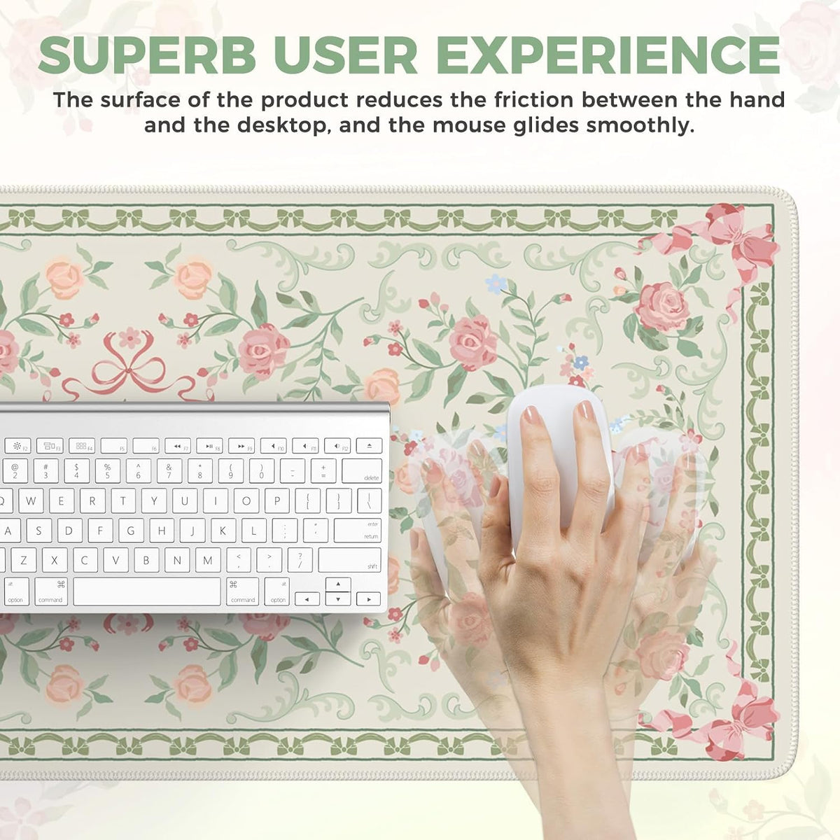 Desk Mat,Mouse Pad for Office Desk,35.4x15.7in,Pink Flowers