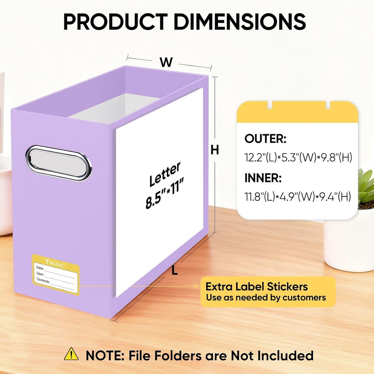 BALEINE File Organizer Box, Cardboard File Folder Organizer with Handle for Letter Size, Portable Collapsible Hanging Filing Box for Home Office Document Storage (2 Pack, Black)