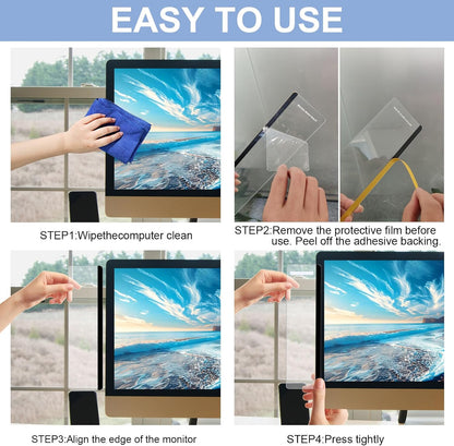 2PCS Computer Monitor Memo Board, 11" x 3.1"Clear Acrylic Office Desk Accessories, Computer Monitor Side Note Holder, Message Board for Sticky Notes, Reminders & Memos