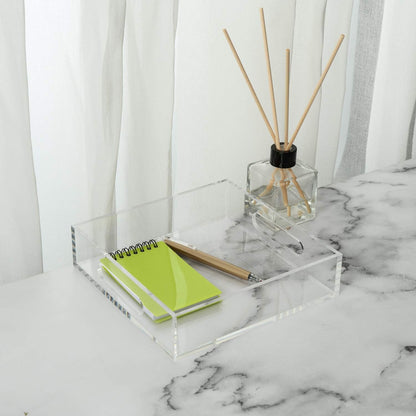 KEVLANG Glossy White Sturdy Acrylic Serving Tray with Handles-12x20 Inch-Serving Coffee Appetizer Breakfast-Kitchen Countertop Makeup Drawer Organizer-Vanity Table Ottoman Decorative Tray