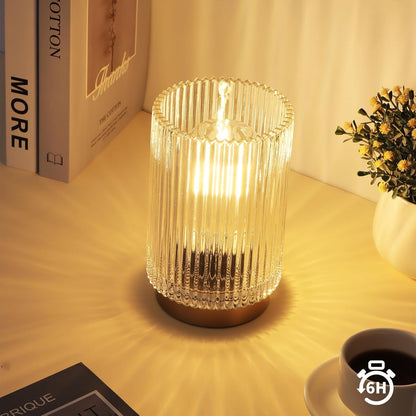 Battery Operated Lamp, Cordless Table Lamp with Timer, Desk Bedside Lamps with LED Warm Light, Glass Small Table Lamp for Bedroom, Bathroom, Living Room, Home Decor - Amber