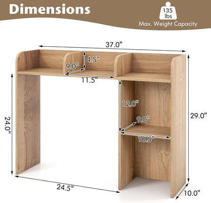 Desktop Bookshelf, Countertop Storage Hutch with 5 Shelves for Computer Desk, Desk 3-Tier Display Rack, Multipurpose Wood Desktop Hutch Storage Organizer for Dorm Office Home