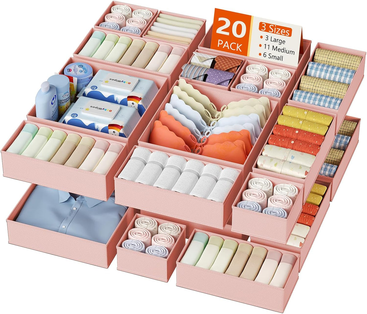 Drawer Organizer Clothes, Dresser Organizer, Foldable Closet Organizers and Storage, Fabric Dresser Bins, Drawer Dividers for Nursery, Baby Clothes, Underwears, Sock (Beige)