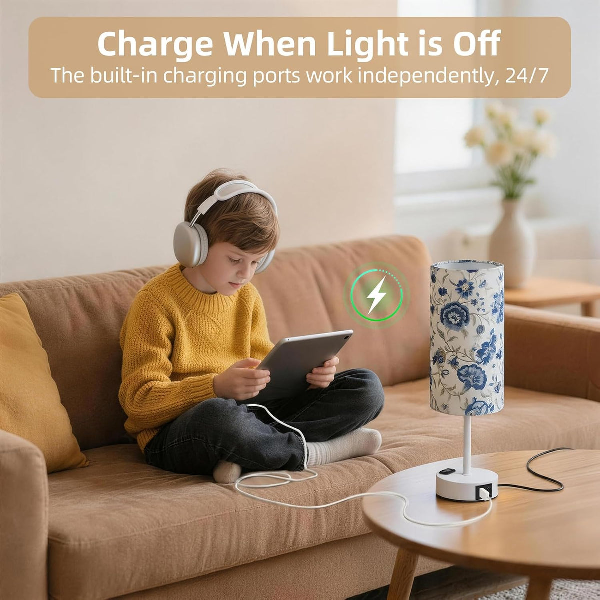 Table Lamp for Nightstand, High-Sensitivity Touch, 3-Level Dimmable Bedside Lamp with AC Outlet | USB | and USB-C, Ideal Night Stand Lamp for Bedroom, Reading, Living Room(Warm&Wooden)