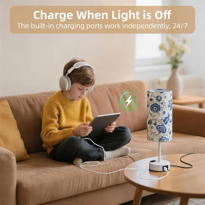 Table Lamp for Nightstand, High-Sensitivity Touch, 3-Level Dimmable Bedside Lamp with AC Outlet | USB | and USB-C, Ideal Night Stand Lamp for Bedroom, Reading, Living Room(Warm&Wooden)
