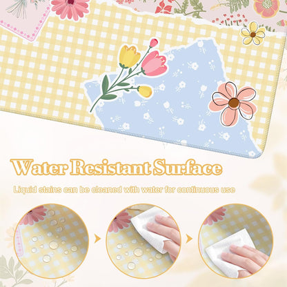 Desk Mat,Mouse Pad for Office Desk,35.4x15.7in,Pink Flowers