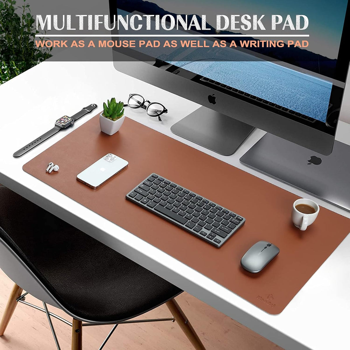 K KNODEL Large Office Leather Desk Mat, Mouse and Keyboard Pad, Computer and Laptop Mat, Desktop Protector and Cover, Writing Pad and Blotter (31.5"x15.7", Black)