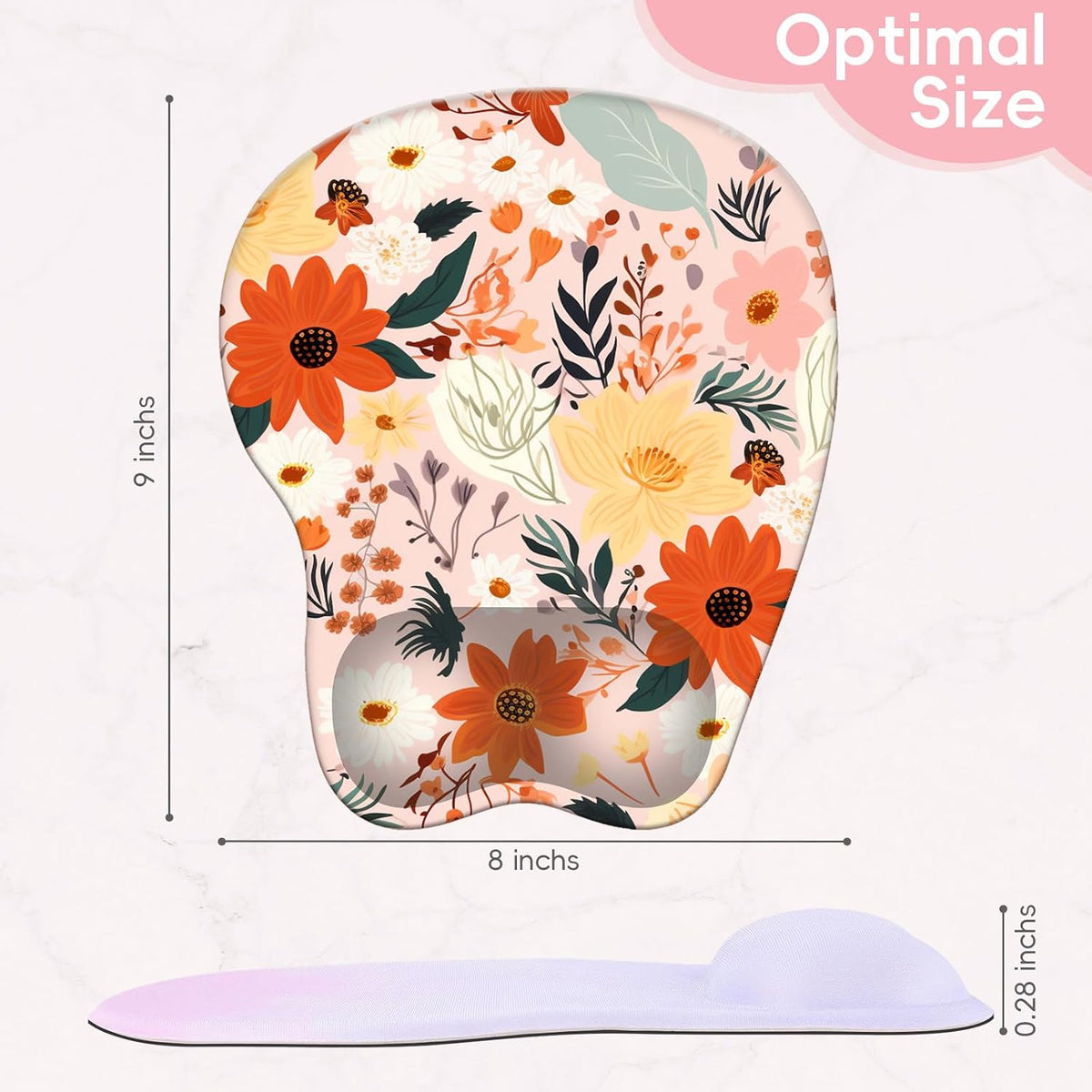 Wrist Support Mouse Pad Anti Slip Rubber Wrist Rest Mousepad 9in X 8in Small Desktop Notebook Mouse Mat for Working and Gaming (M-Pink Floral)