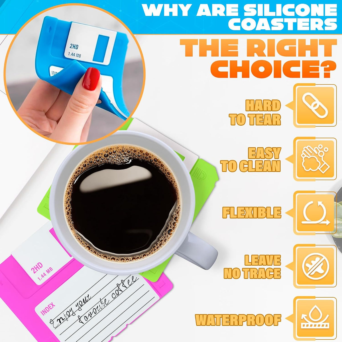 6 Pcs Retro Floppy Coaster for Desk, 3.54"x3.54", Non-Slip Silicone