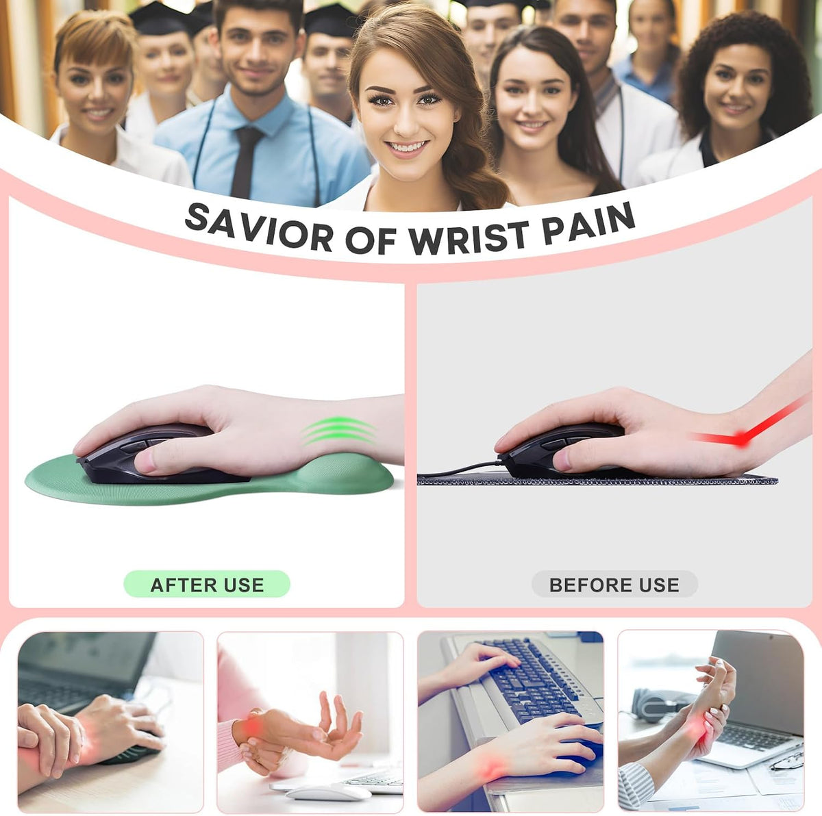 JIKIOU Mouse Pad, 2 Pack Ergonomic Mouse Pads with Comfortable Gel Wrist Rest Support and Smooth Cloth, Non-Slip PU Base for Easy Typing Pain Relief Durable and Easy to Clean Small Black