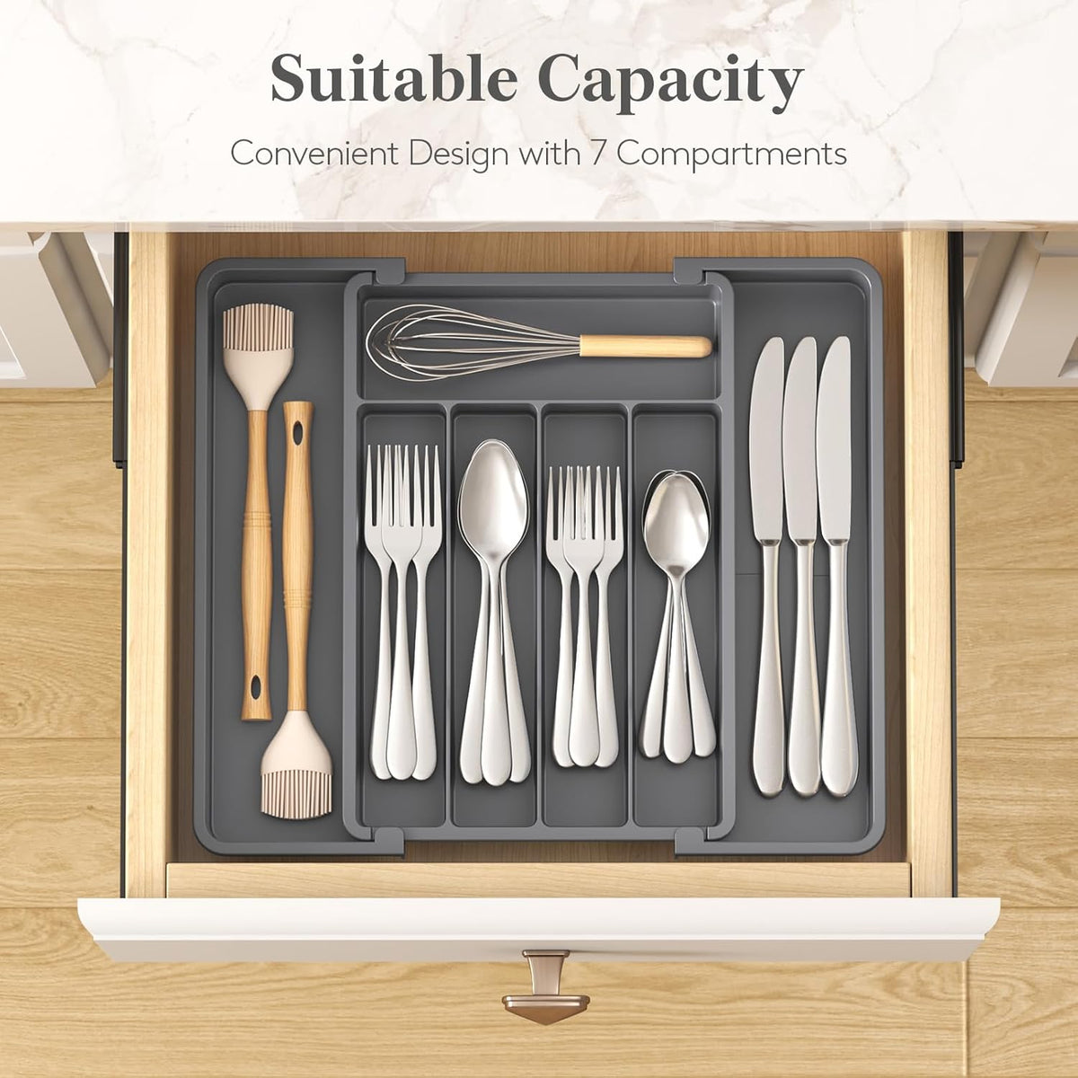 Expandable Silverware Drawer Organizer, Kitchen Utensil Tray