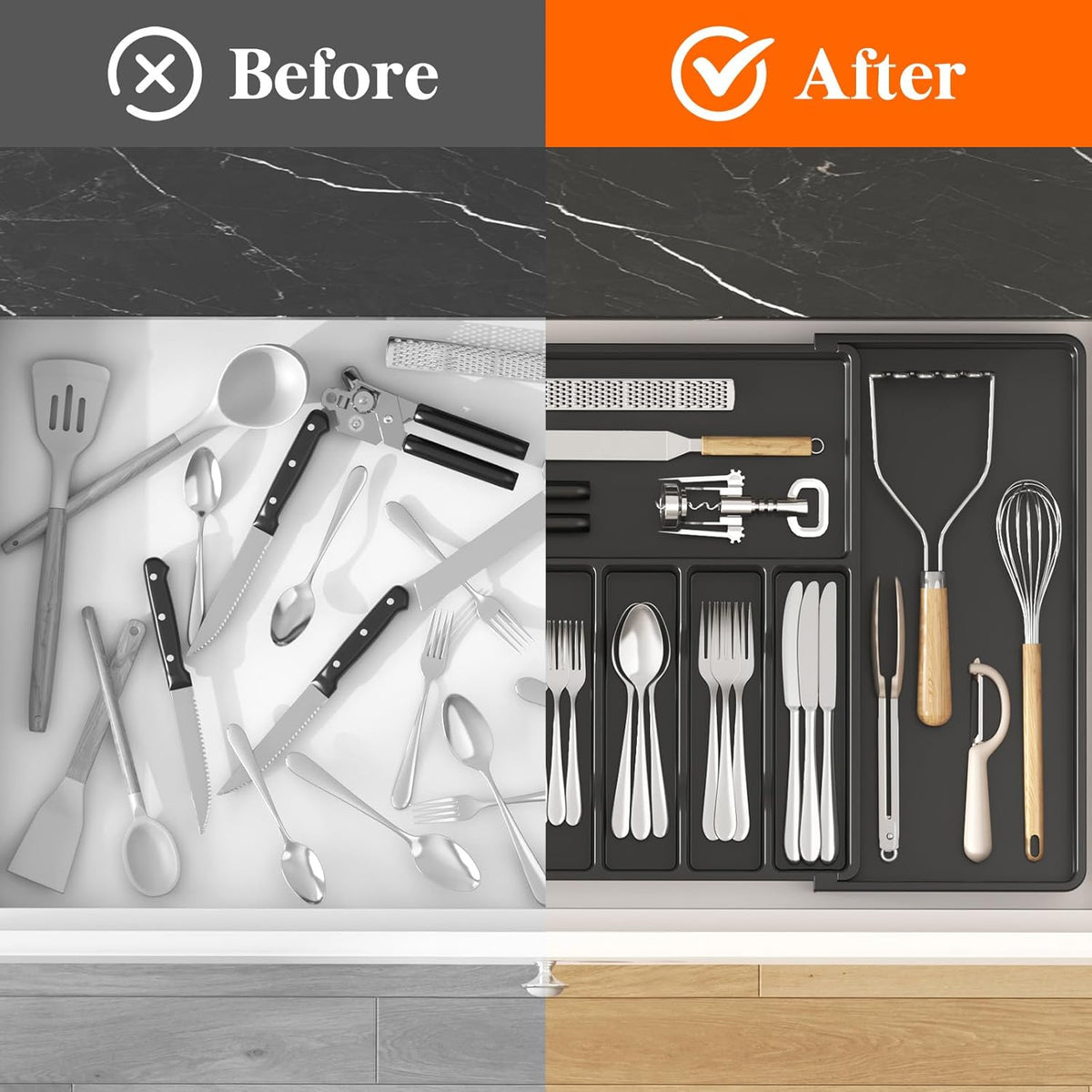 Expandable Silverware Drawer Organizer, Kitchen Utensil Tray