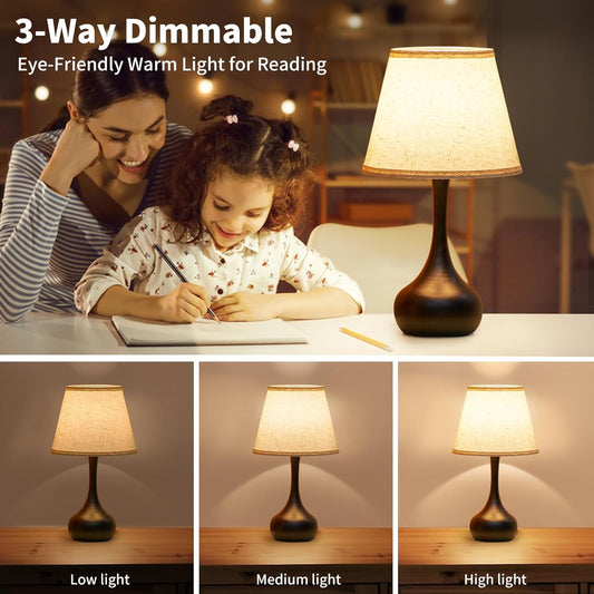 ONEWISH Touch Bedside Lamp for Bedroom, 3-Way Dimmable Farmhouse Table Lamps for Nightstand with Fabric Shade, Desk Lamp for Kids Reading, Home Office