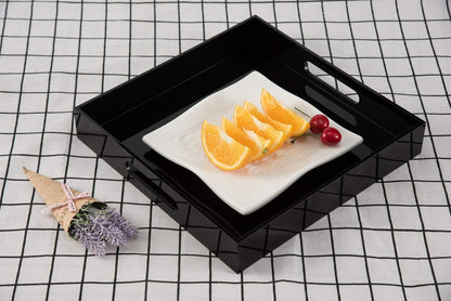 KEVLANG Glossy White Sturdy Acrylic Serving Tray with Handles-12x20 Inch-Serving Coffee Appetizer Breakfast-Kitchen Countertop Makeup Drawer Organizer-Vanity Table Ottoman Decorative Tray