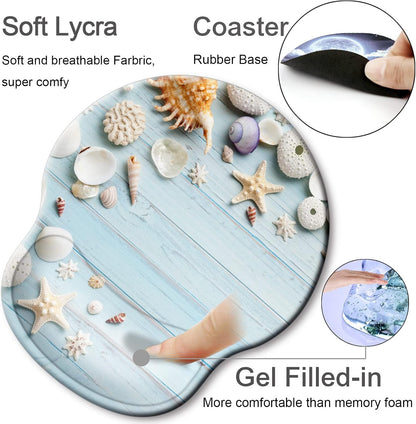 Ergonomic Mouse Pad with Wrist Support Rest,Large Mousepad Gel Wrist Rest, with Coaster Non-Slip & Pain Relief for Computer, Desk, Home&Office-Beach - Colors B