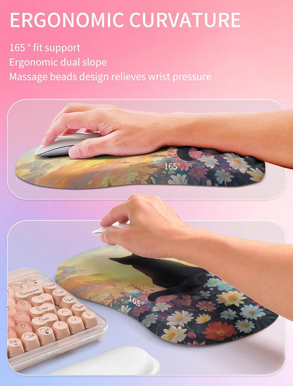 2in1 Combination, Wave Keyboard Wrist Rest and Ergonomic Curvature Mouse Pad Wrist Support for Relieve Wrist Pain, Filled with Soft Cushion Memory Foam, Black