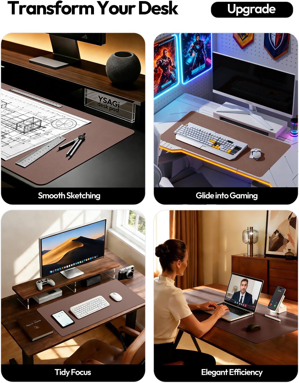 YSAGi Leather Desk Pad Protector, Office Desk Mat, Large Mouse Pad, Non-Slip PU Leather Desk Blotter, Waterproof Laptop Desk Writing Pad for Office and Home (23.6" x 13.8", Eggshell) - Colors B