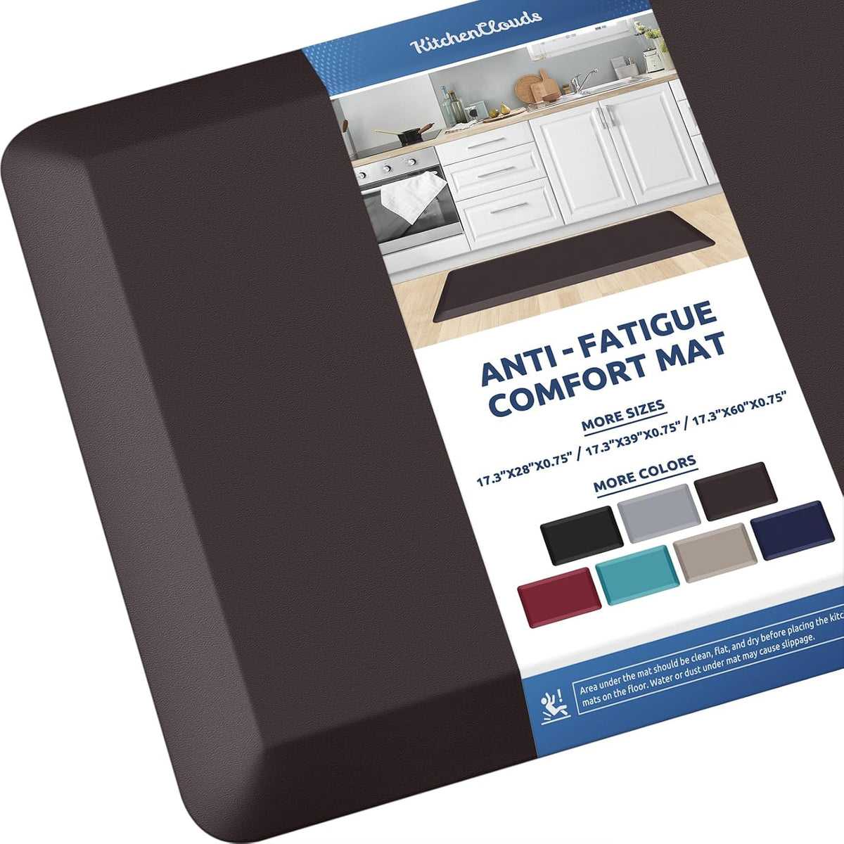 KitchenClouds Kitchen Mat Cushioned Anti Fatigue Rug 17.3"x28" Water Resistant, Non Slip, Standing and Comfort Desk/Floor Mats for House Sink Office (Black)