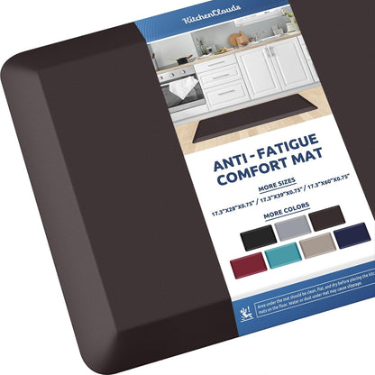 KitchenClouds Kitchen Mat Cushioned Anti Fatigue Rug 17.3"x28" Water Resistant, Non Slip, Standing and Comfort Desk/Floor Mats for House Sink Office (Black)