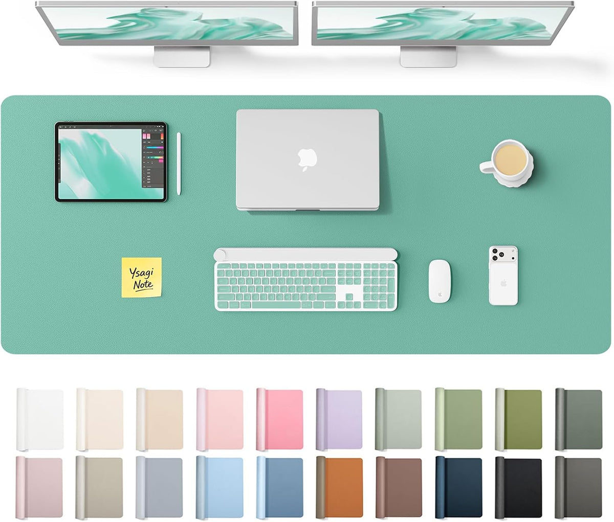 YSAGi Leather Desk Pad Protector, Office Desk Mat, Large Mouse Pad, Non-Slip PU Leather Desk Blotter, Waterproof Laptop Desk Writing Pad for Office and Home (23.6" x 13.8", Eggshell) - Colors A