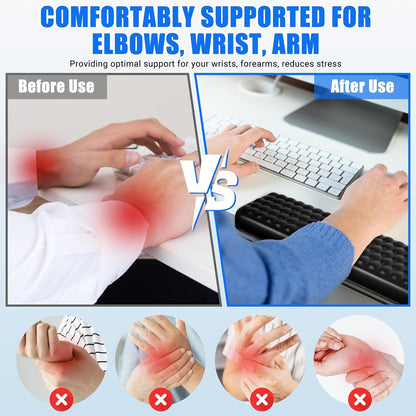 L-Shaped Desk Elbow Pad，Arm Rest for Desk 2-Piece Ergonomic Wrist Rest with Non-Slip Base Memory Foam Elbow Support Padding for Computer Keyboard, Office and Home (Leather)