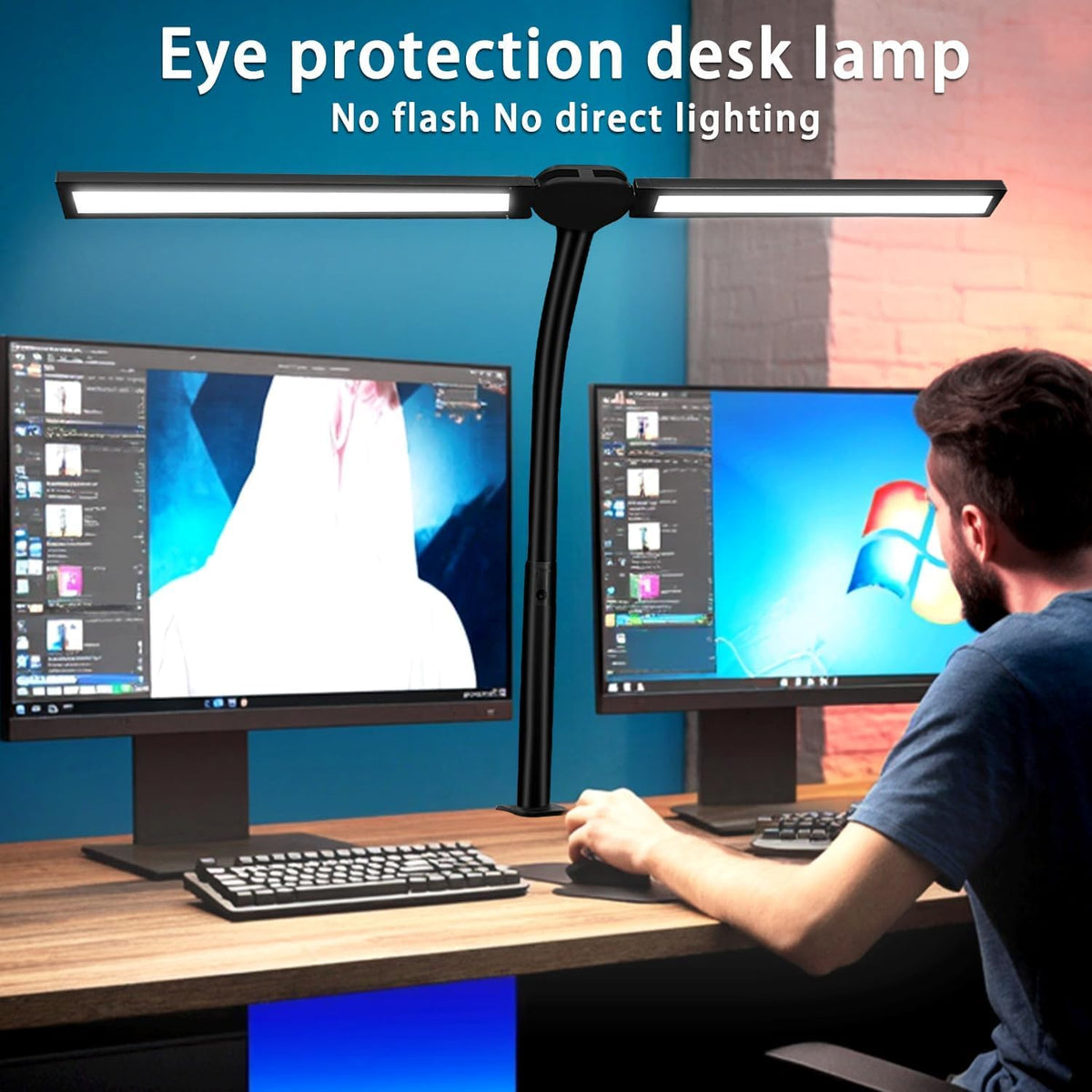 LED Desk Lamp with Clamp & Flexible Arm - 3 Light Sources, 4 Color Modes & 5 Brightness Levels, Eye-Caring Table Light with Memory Function