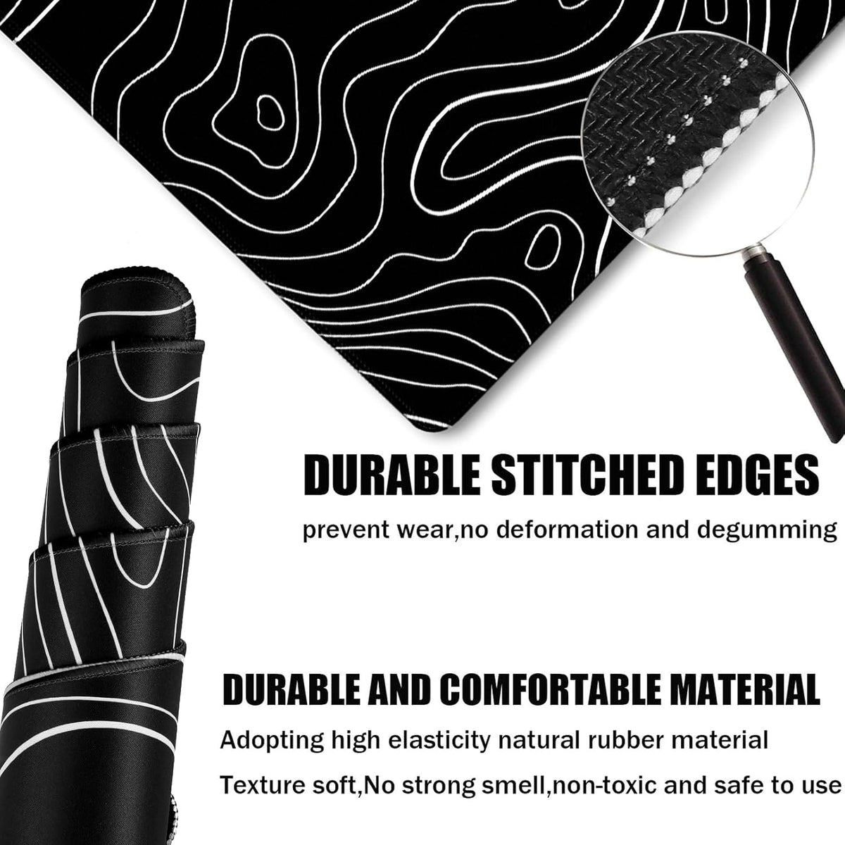 31.5" x 15.7" Waterproof Fabric Desk Pad, Rubber Anti-Slip Base, Stitched Edges No Curling, Fits Laptop Keyboard and Mouse, Smooth Office Mat Large Mouse Pad for Work Game, Black