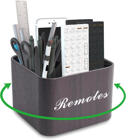 Round Leather Art Supply Organizer,Remote Control Holder,360 Degree Rotating,Multi-Functional Pencil Holder,4 Compartments Desktop Stationary Organizer(1-Blue Bird) - Colors A
