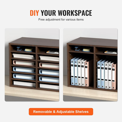 VEVOR Literature Organizers, 12 Compartments Office Mailbox with Adjustable Shelves, Wood Literature Sorter 20.4x12x16.1 inches for Office, Home, Classroom, Mailrooms Organization, EPA Certified White